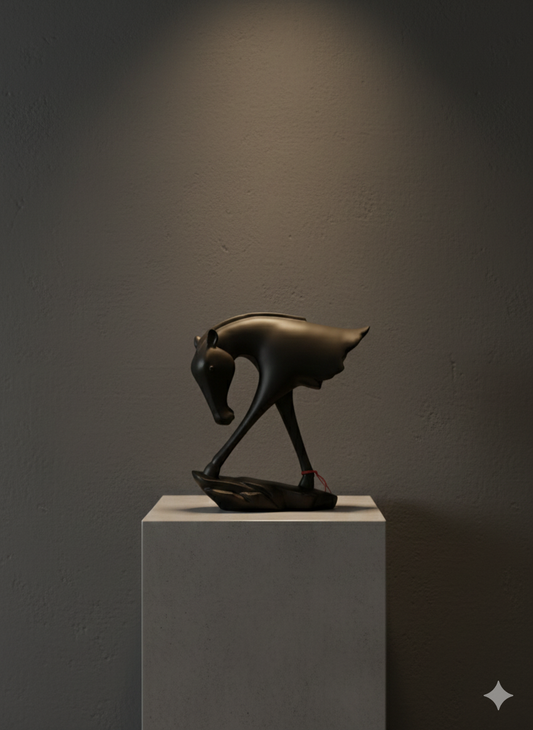 Modern Abstract Galloping Horse Sculpture - Matte Black