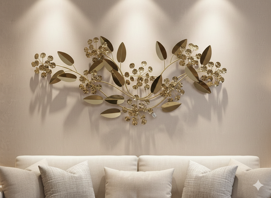 Golden Floral Metal Wall Art – Luxury Leaf & Blossom Design