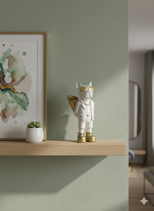 Glamour French Bulldog Statue with Gold Accents