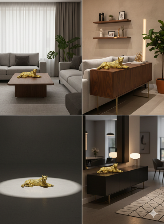 Luxurious Gold Textured Leopard Lying Sculpture