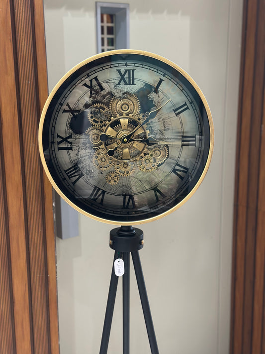 Vintage Tripod Standing Clock – Premium Metal Gear Design (Corner Home Decor)
