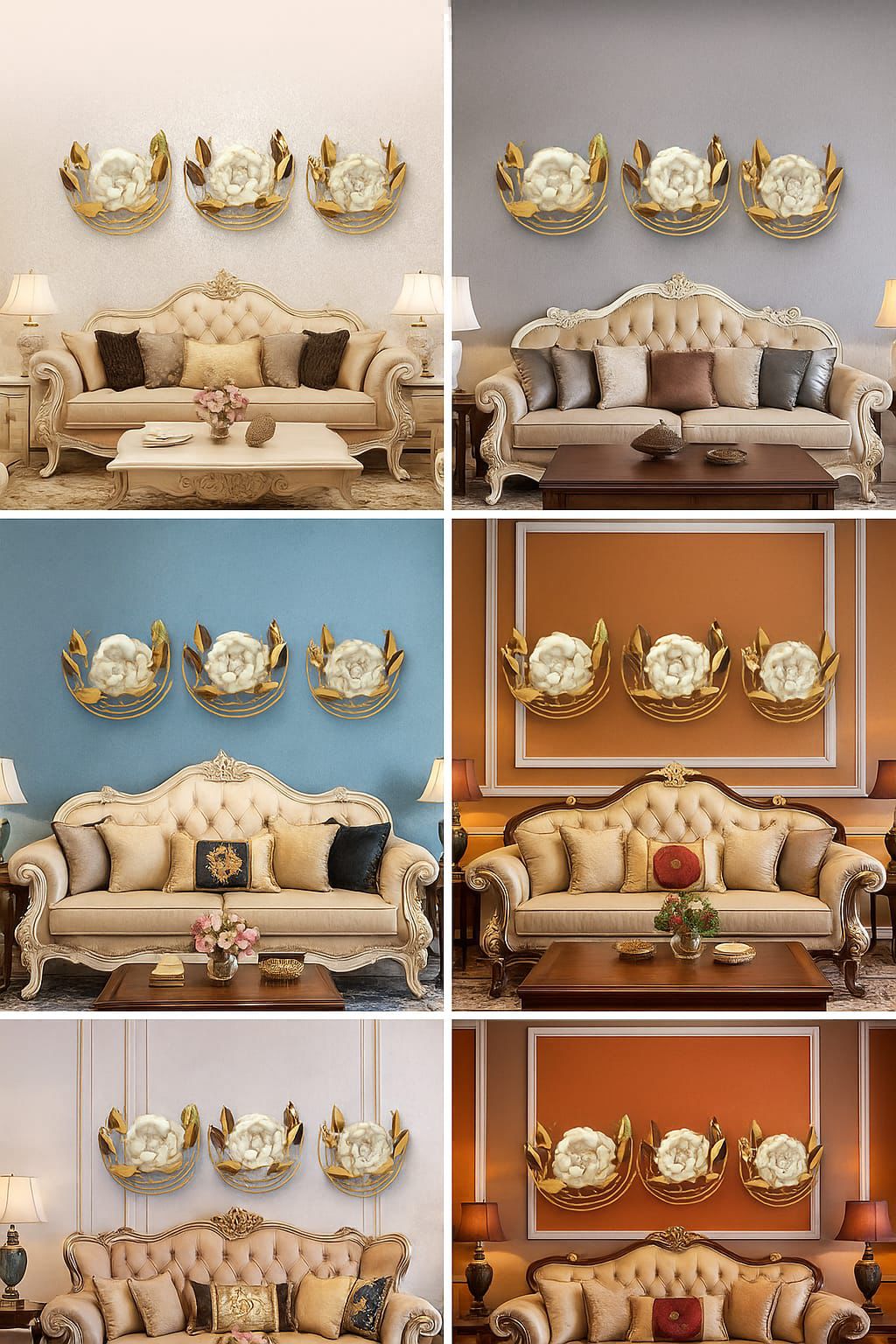 Metal 3D Floral Wall Art – Beige & Gold Living Room Décor