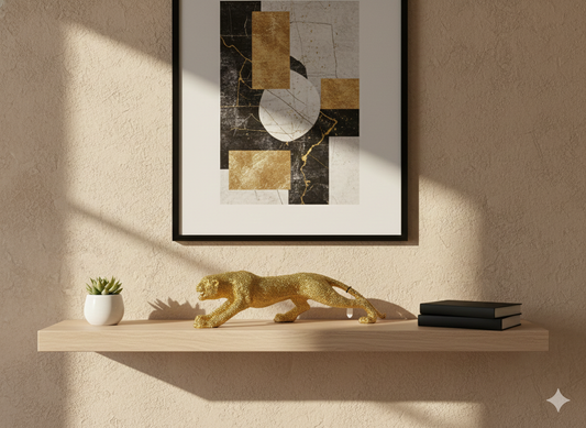 Big Size Dynamic Gold Textured Stalking Leopard Sculpture