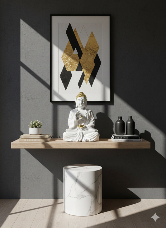 Serene Meditating Buddha Statue - White & Gold Accent