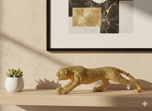 Dynamic Gold Textured Stalking Leopard/Cheetah Sculpture
