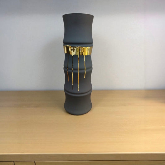 Black & Gold Drip-Accent Glass Vase