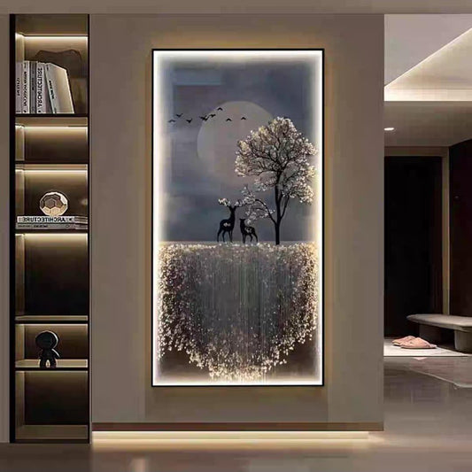 Luxury LED Wall Art with Crystals – Nature-Inspired Deer Scene size 63cm x 125 cm