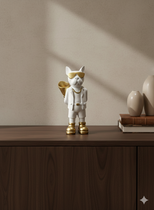 Glamour French Bulldog Statue with Gold Accents