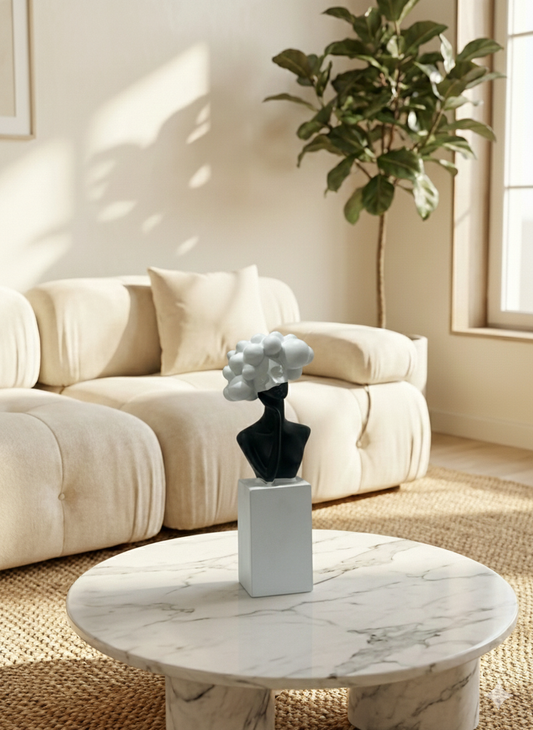 Abstract Cloud Head Bust Sculpture - Black & White Resin