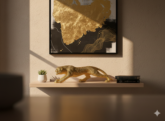 Big Size Dynamic Gold Textured Stalking Leopard Sculpture