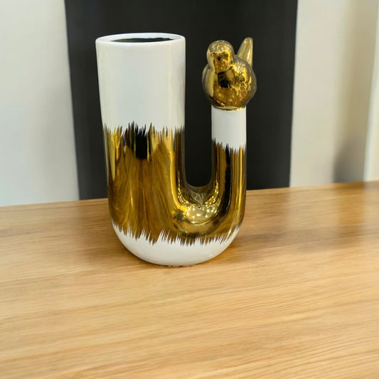 Golden Bird Ceramic Vase – Modern Decorative Accent