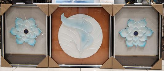 Aqua Bloom 3-Piece 3D Shadow Box Wall Art Set – Modern Floral Embossed Design