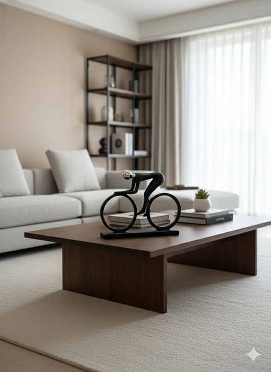 Dynamic Abstract Cyclist Sculpture - White & Chrome Finish