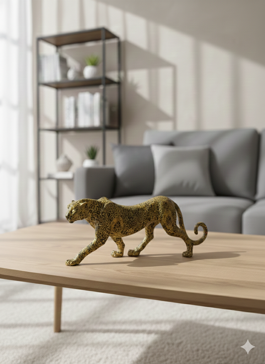 Dynamic Gold Textured Stalking Leopard/Cheetah Sculpture