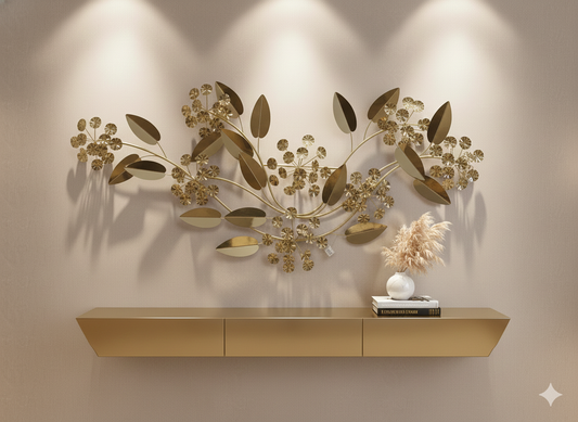 Golden Floral Metal Wall Art – Luxury Leaf & Blossom Design