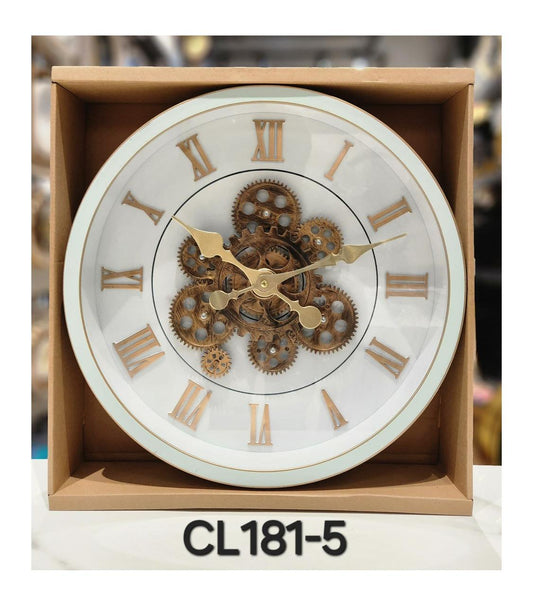White & Gold Roman Numeral Gear Wall Clock