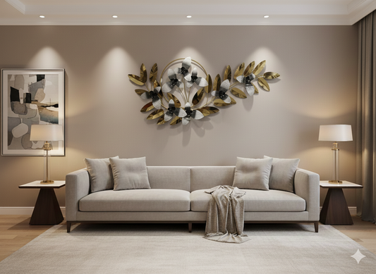 Golden & white Floral Metal Wall Art – Premium 3D Leaf & Bloom Design