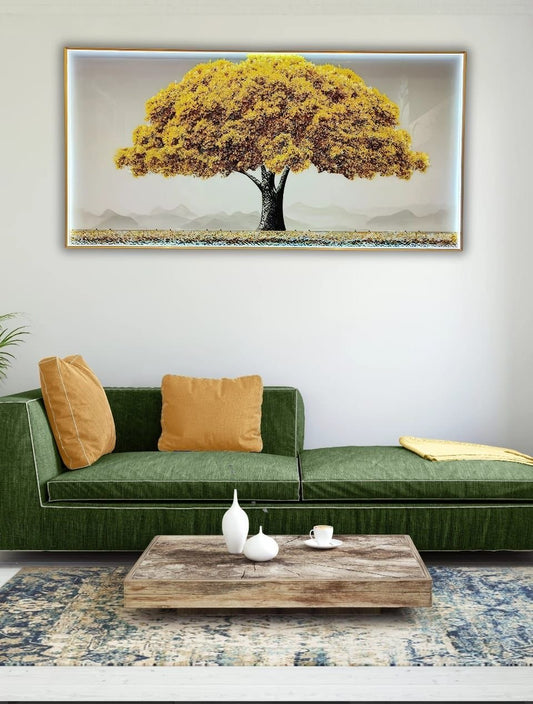 LED Crystal Tree Painting – Luxury Wall Decor with Golden Leaves