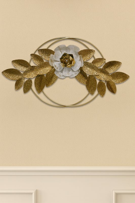Golden Floral Metal Wall Art – Luxury 3D Flower & Leaf Design