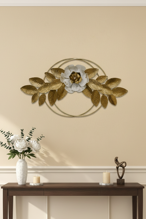 Large Golden Floral Metal Wall Art Above Console