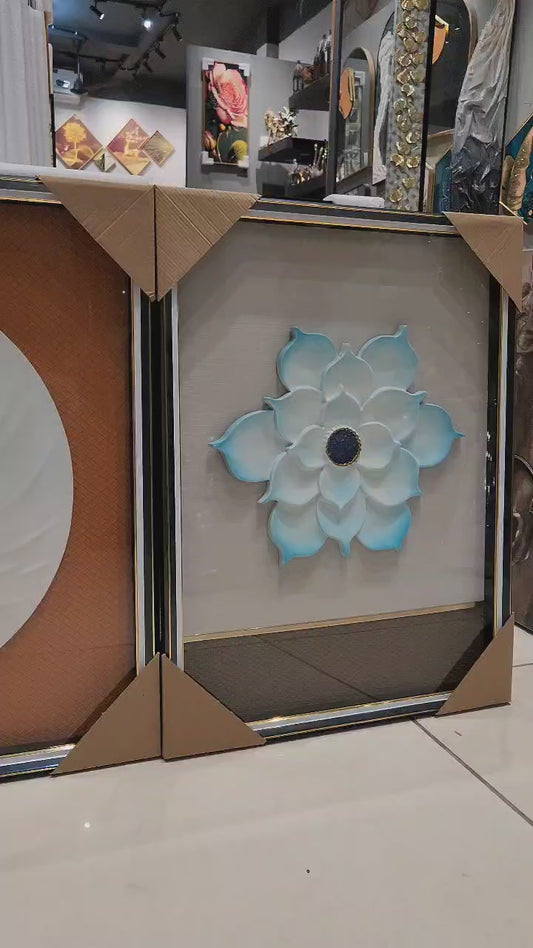 Aqua Bloom 3-Piece 3D Shadow Box Wall Art Set – Modern Floral Embossed Design